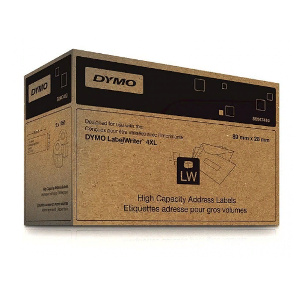 самоклеящиеся этикетки dymo адресные для принтеров label writer 4xl, белые, 89 мм x 28 мм, 1050 шт, 2 рулона