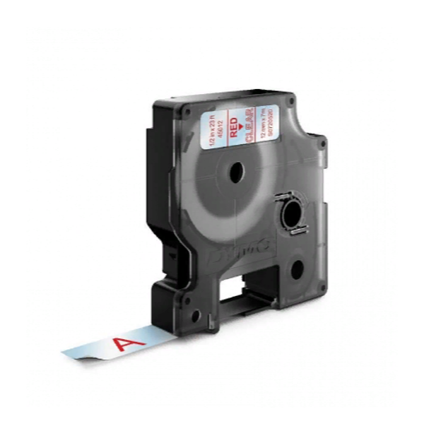 картридж с виниловой лентой d1 для принтеров dymo label manager, красный шрифт, 12 мм х 7 м прозрачный