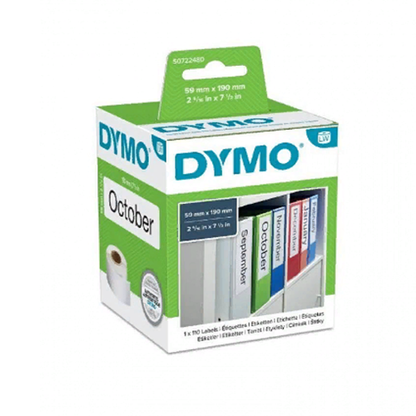 самоклеящаяся термоэтикетка для принтеров dymo label writer, на корешок папки-регистратора, 190 мм x 59 мм, 110 шт/рулон