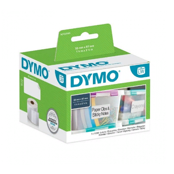 самоклеящаяся термоэтикетка для принтеров dymo label writer, белые, 57 мм x 32 мм, 1000 шт/рулон