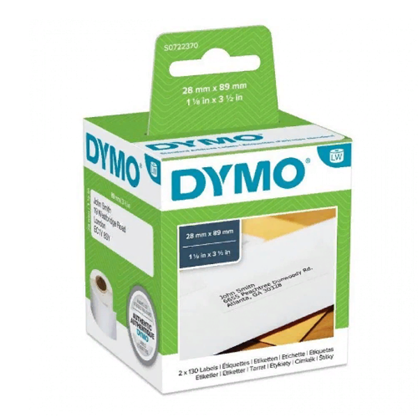 самоклеящаяся термоэтикетка для принтеров dymo label writer, белые, 89 мм x 28 мм, 130 шт/рулон