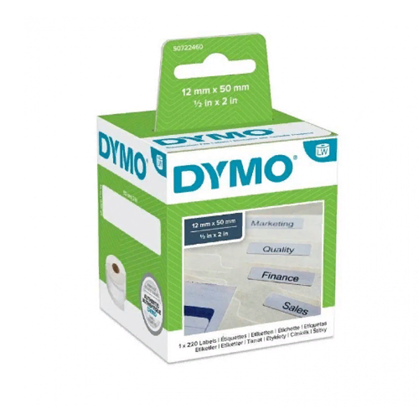 самоклеящаяся термоэтикетка для принтеров dymo label writer для подвесных папок, белые, 50 мм x 12 мм, 220 шт/рулон