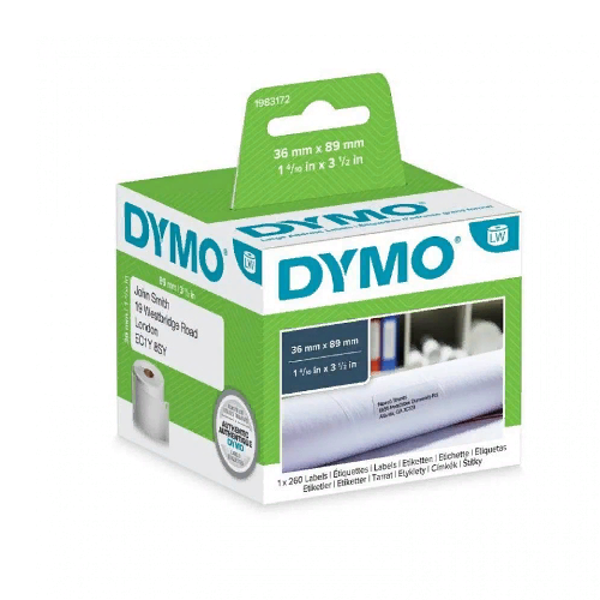 самоклеящаяся термоэтикетка для принтеров dymo label writer, белые, 36 мм х 89 мм, 260 шт/рулон