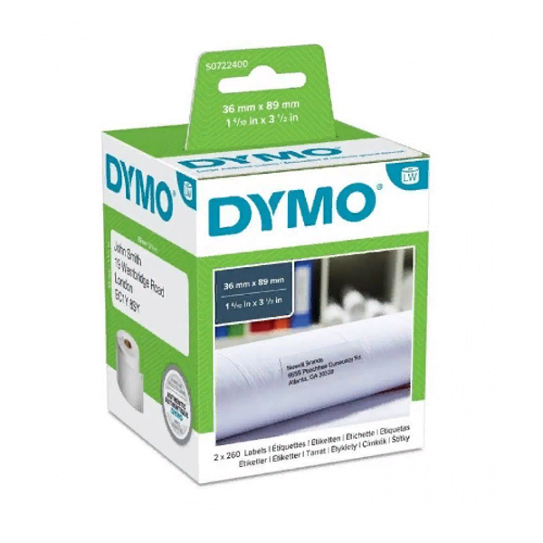 самоклеящаяся термоэтикетка для принтеров dymo label writer, белые, 89 мм х 36 мм, 520 шт/рулон