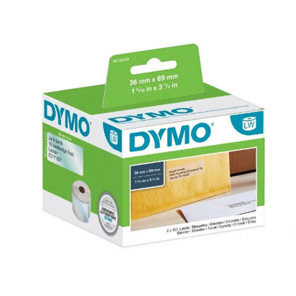 самоклеящаяся термоэтикетка для принтеров dymo label writer, прозрачные, 89 мм х 36 мм, 260 шт/рулон